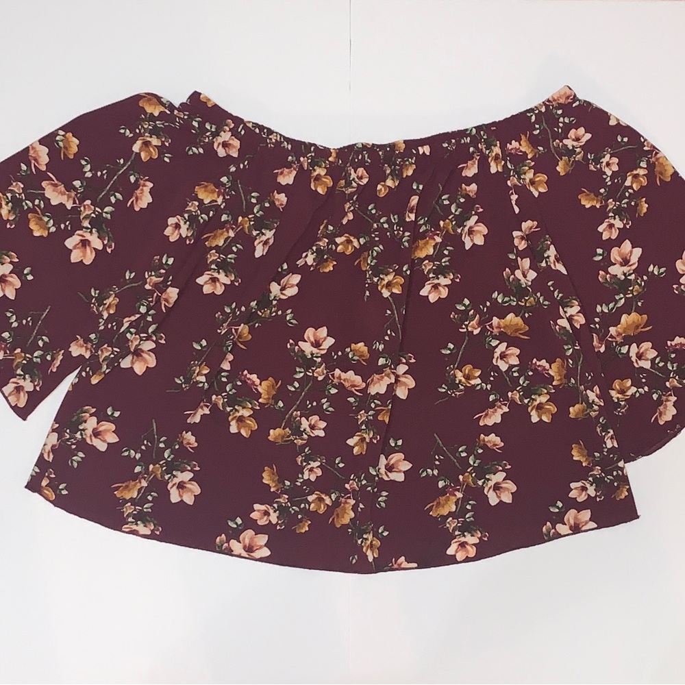 Ambiance Floral Off-Shoulder Blouse - Burgundy and Pink